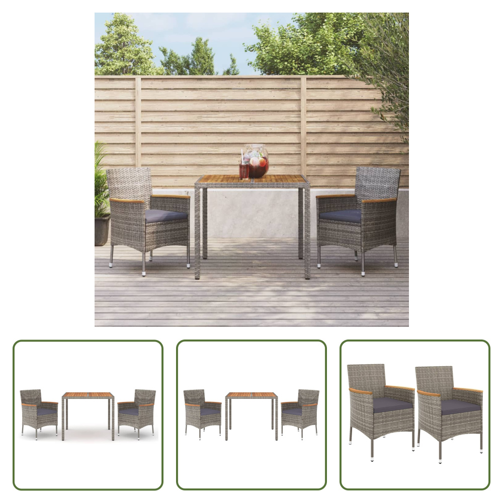 The Living Store 3-dielny záhradný jedálenský set s vankúšmi sivý polyratan