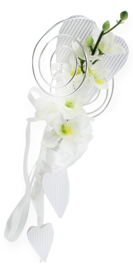 Viana Herz-Bankhänger mit Röhrchen für Kirchenbank Hochzeitsdeko, 18cm, 6er Set, Silber/Weiß, 6 Stück 95017