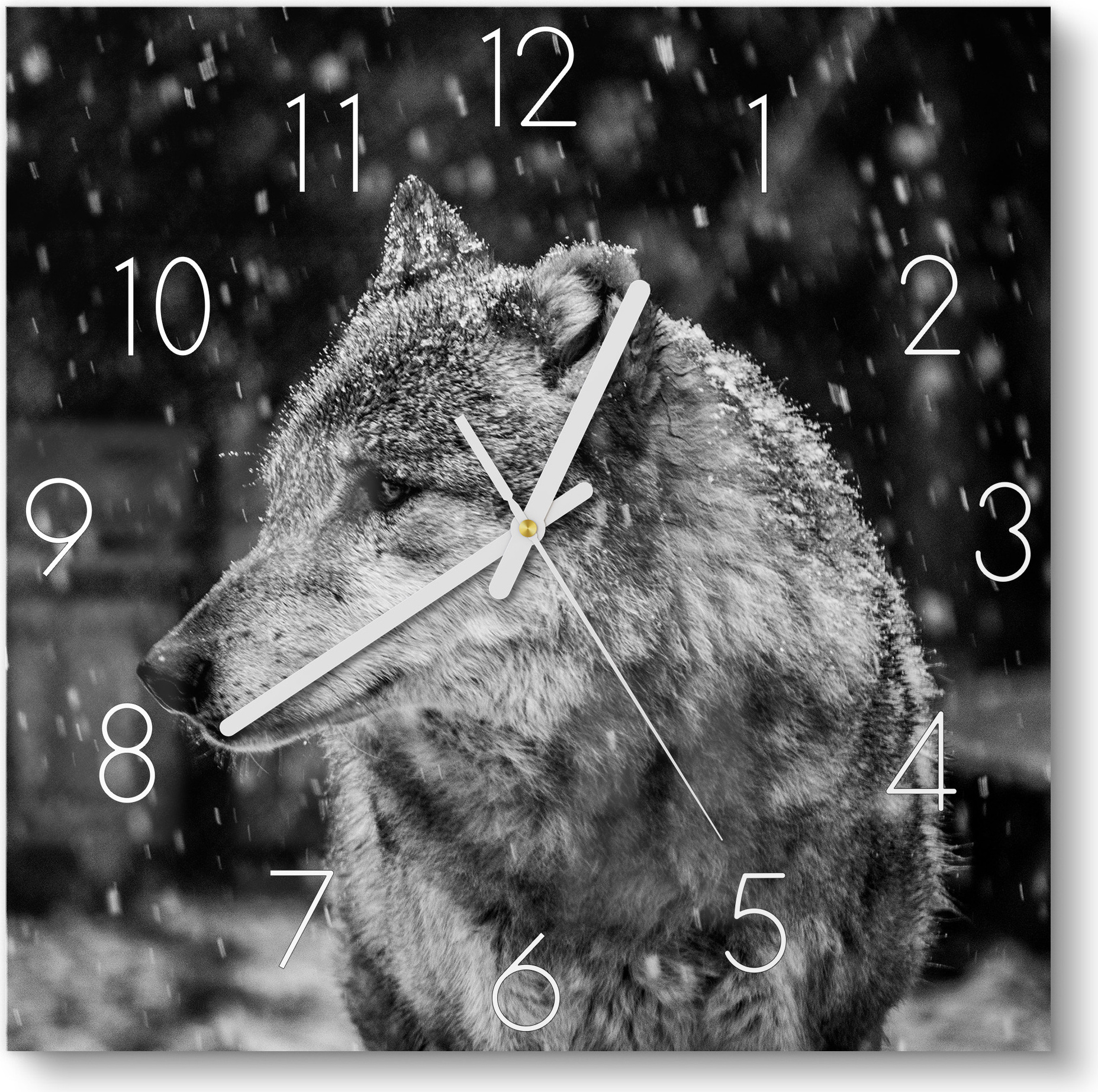 DEQORI Glasuhr 30x30 cm Zahlen 'Winterwächter' Wanduhr Glas Uhr Design leise Küchenuhr WC-30-30-N-3001