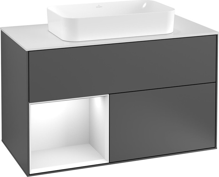 V&B Waschtischunterschrank Wandbeleuchtung Finion 100, Pl w m, Rg l A m, glo wh. Lac Image