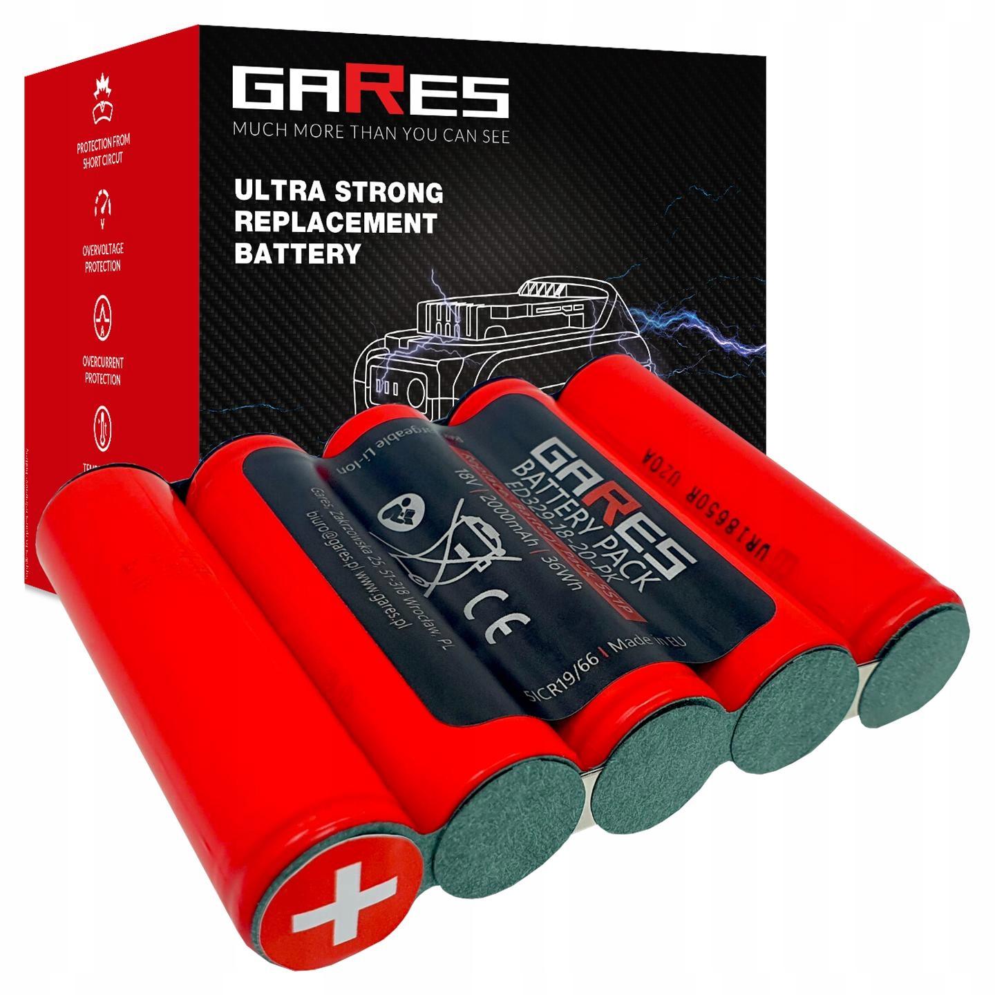 Gares Akkupack zum Zellentausch für 5S1P Li-Ion | 18 V 2 Ah Li-Ion | Ersatz-Zellenpack für Werkzeugakkus | Profi-Qualität Gares® ED329-18-20-PK