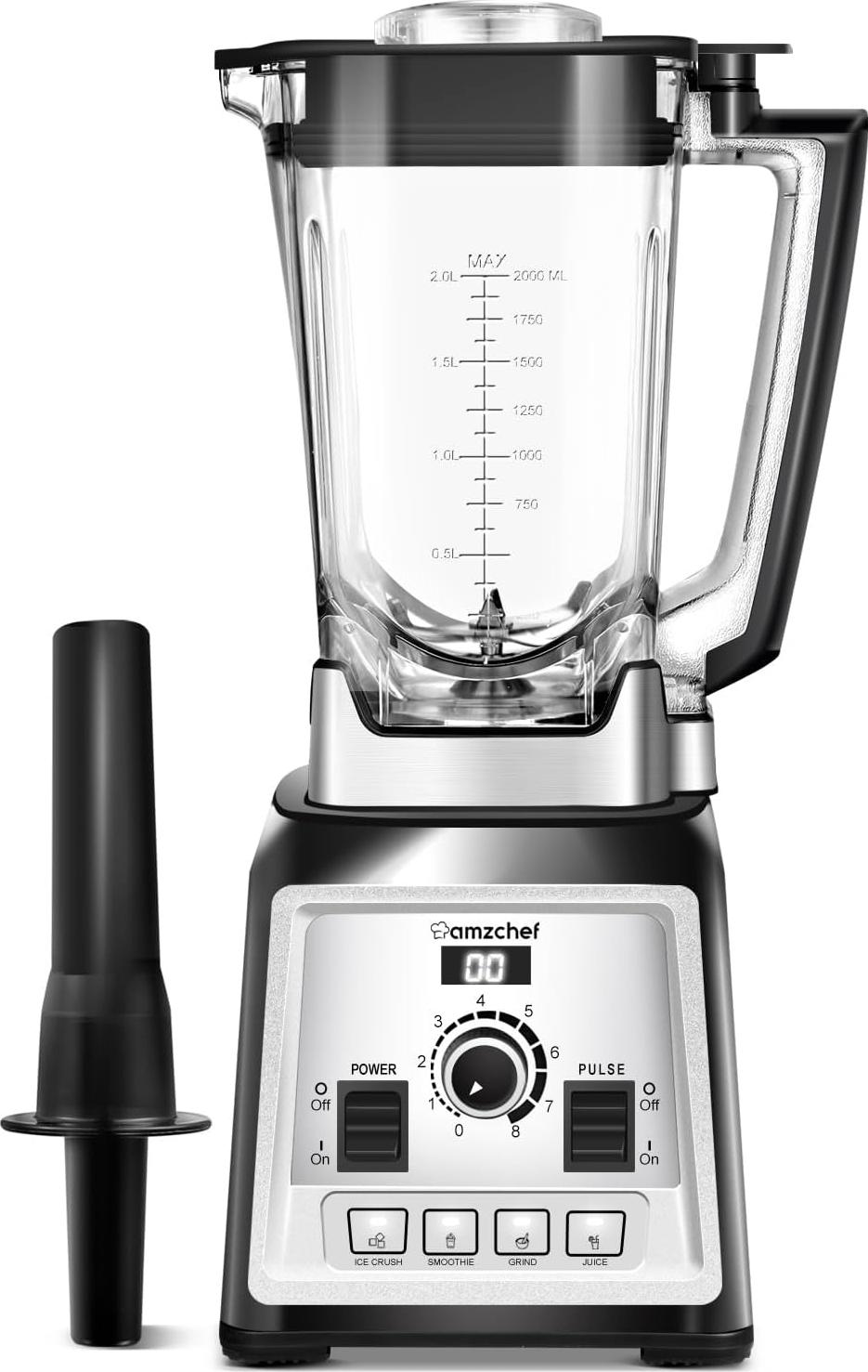 AMZCHEF Standmixer 2000 Watt | 2L Mixer Hochleistungsmixer Blender mit 8 Einstellbaren Geschwindigkeiten und 4 Vorprogramme für Crushed Ice, Smoothie