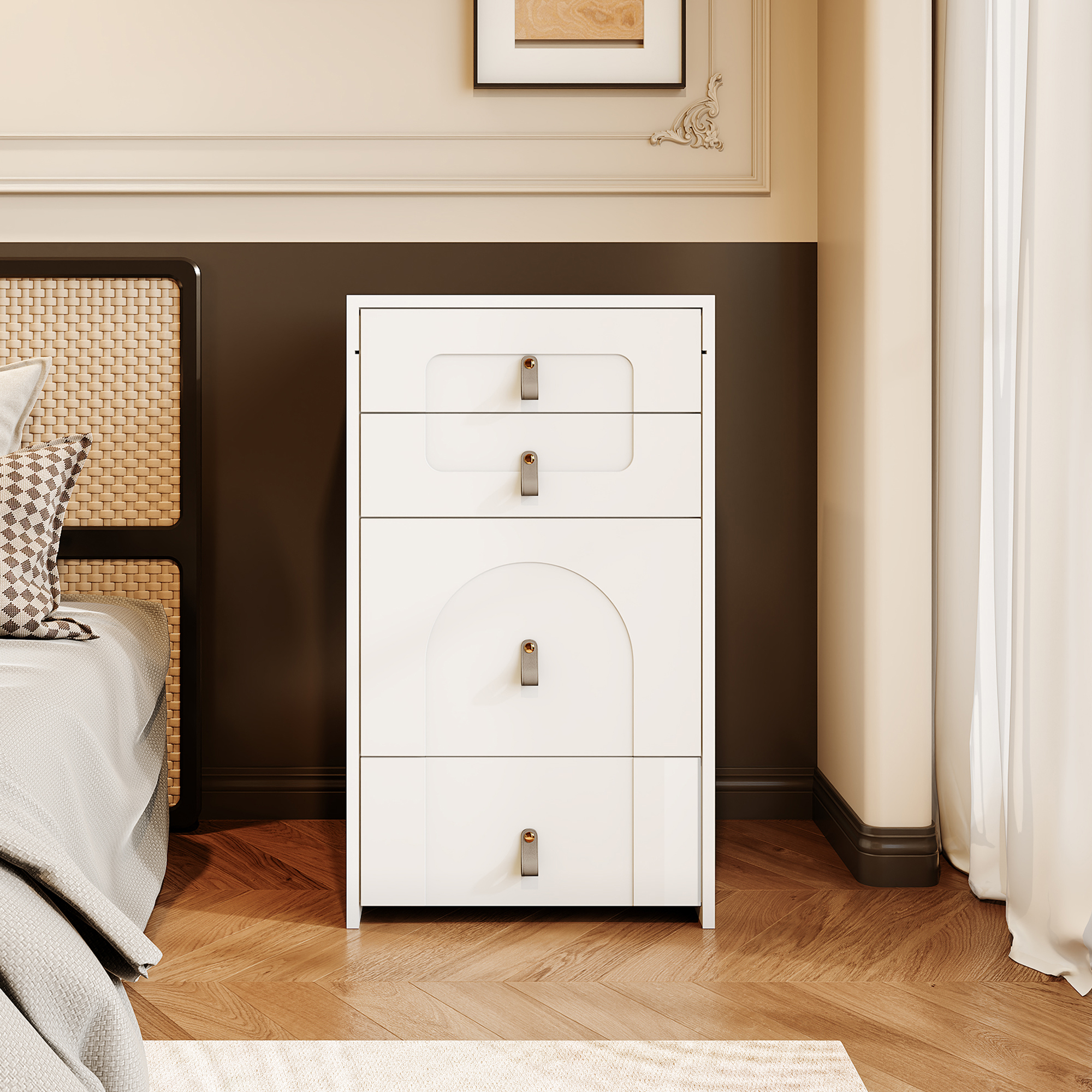 MODFU Multifunkční úložný taburet Toaletní stolek s LED zrcadlem, noční stolek s 2