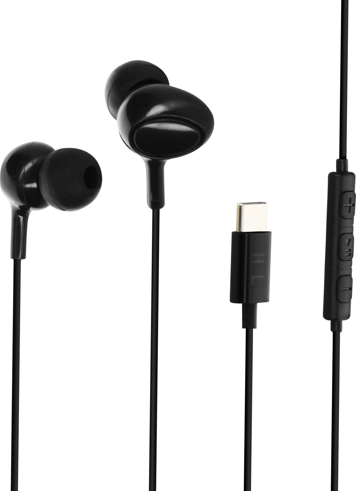 Káblové stereo slúchadlá USB-C s diaľkovým ovládaním + mikrofónom - čierne