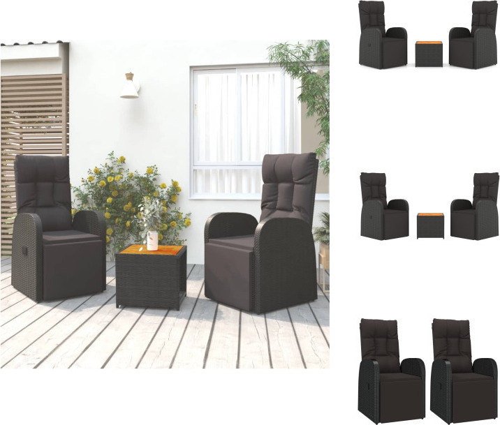 vidaXL 3-dielna záhradná súprava na sedenie z čierneho polyratanu z masívneho dreva akácie - Záhradné nábytkové zostavy