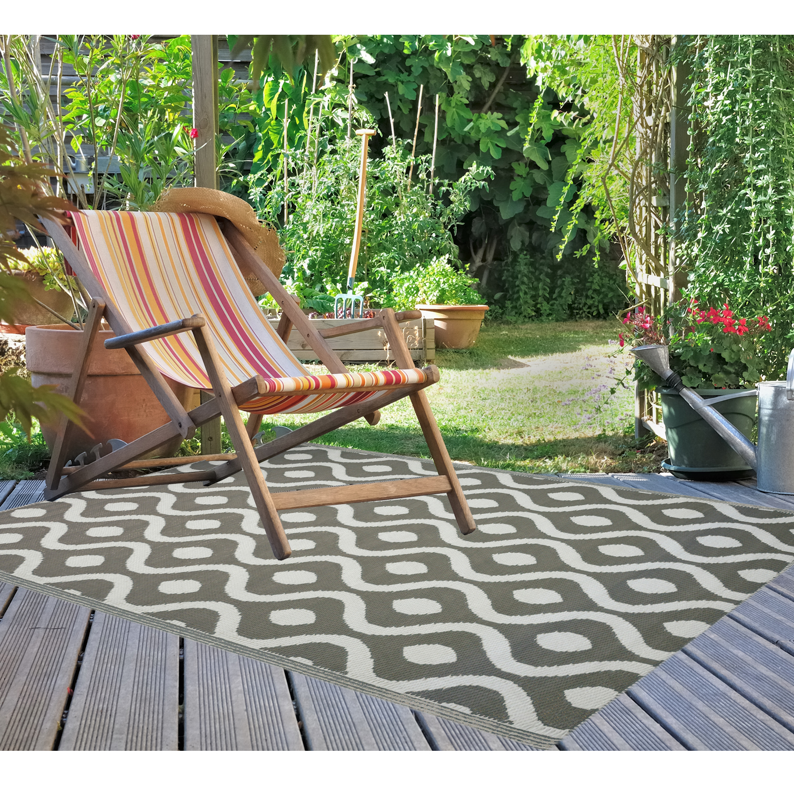 JEMIDI Outdoor Teppich 120x180cm groß - Terrassenteppich Balkonteppich Außenteppich - Balkon Teppich Garten Läufer Gartenteppich - Muster Grau 55024.70.01