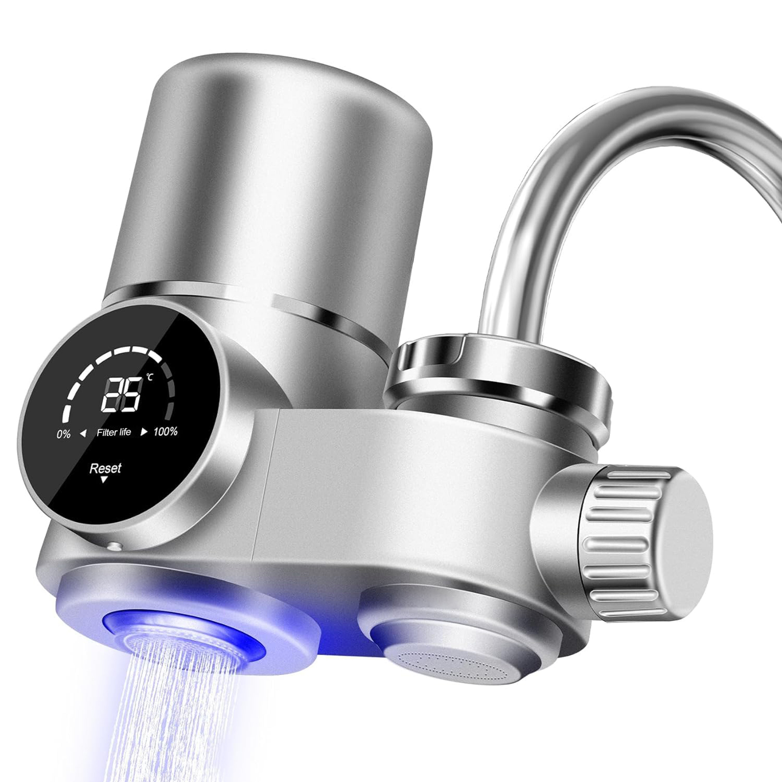 HDeye Intelligenter LED-Wasserfilter für den Wasserhahn, UV-Sterilisation, 8-stufige Filtration, stromfrei, entfernt Chlor/Schwermetalle/Mikroplastik 0586-B5