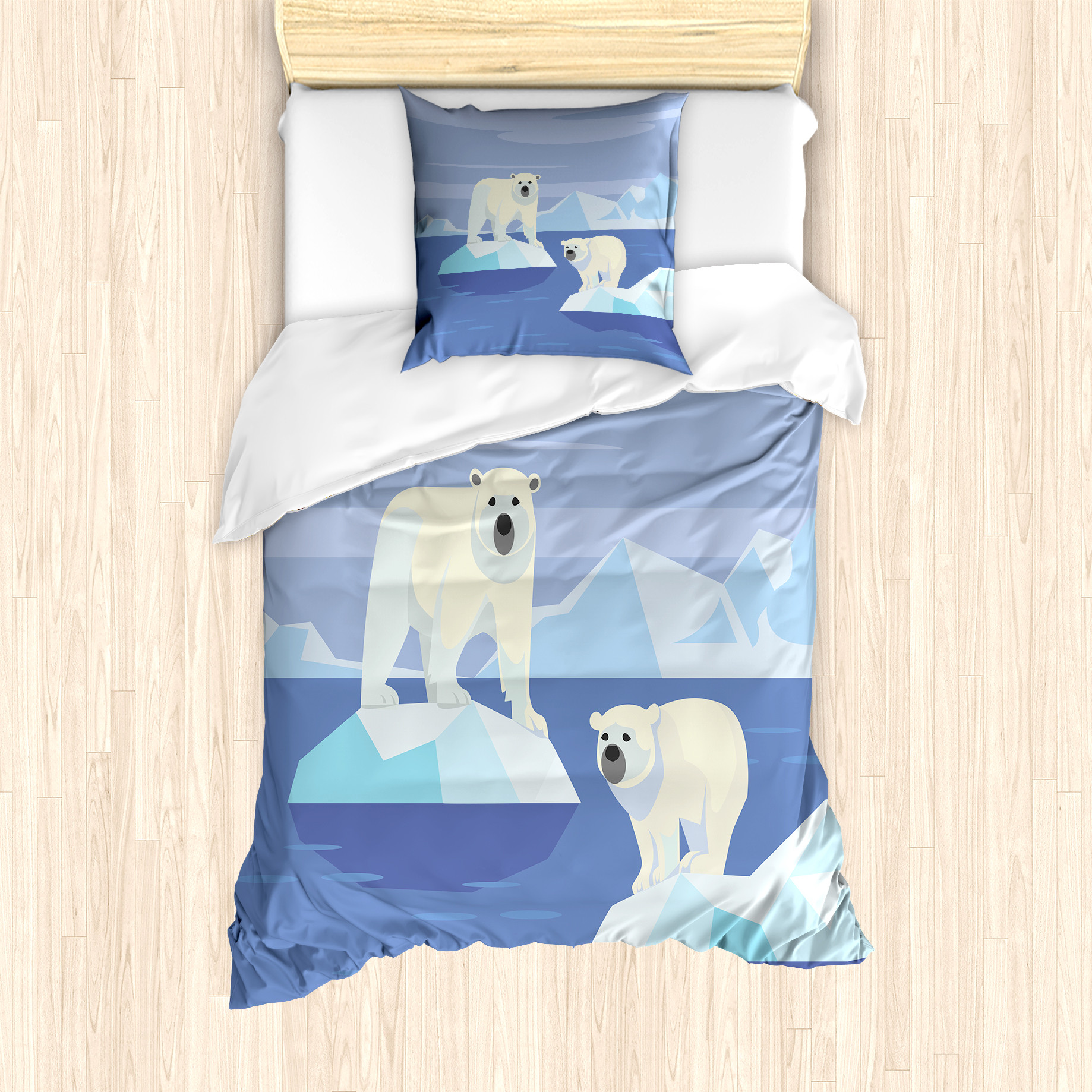 KOZMOS TEKSTL VE GER DÖNÜÜM SANAY TCARET LMTED RKET ABAKUHAUS Eisbär Bettbezug Set für Einzelbetten, ICY Rock Habitat, Milbensicher Allergiker geeignet mit Kissenbezug, 135 cm x 200 cm - 80 x 80 cm, Mehrfarbig nevde_68811_135x200_de