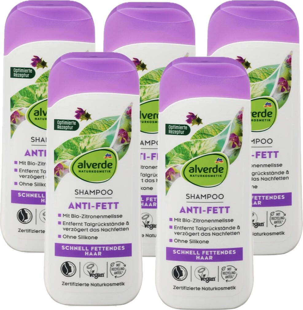 Dm-Drogeri markt 5 x alverde Naturkosmetik - Shampoo Anti Fett Bio-Brennnessel & Bio-Zitronenmelisse (5 x 200 ml) al-9039-5x