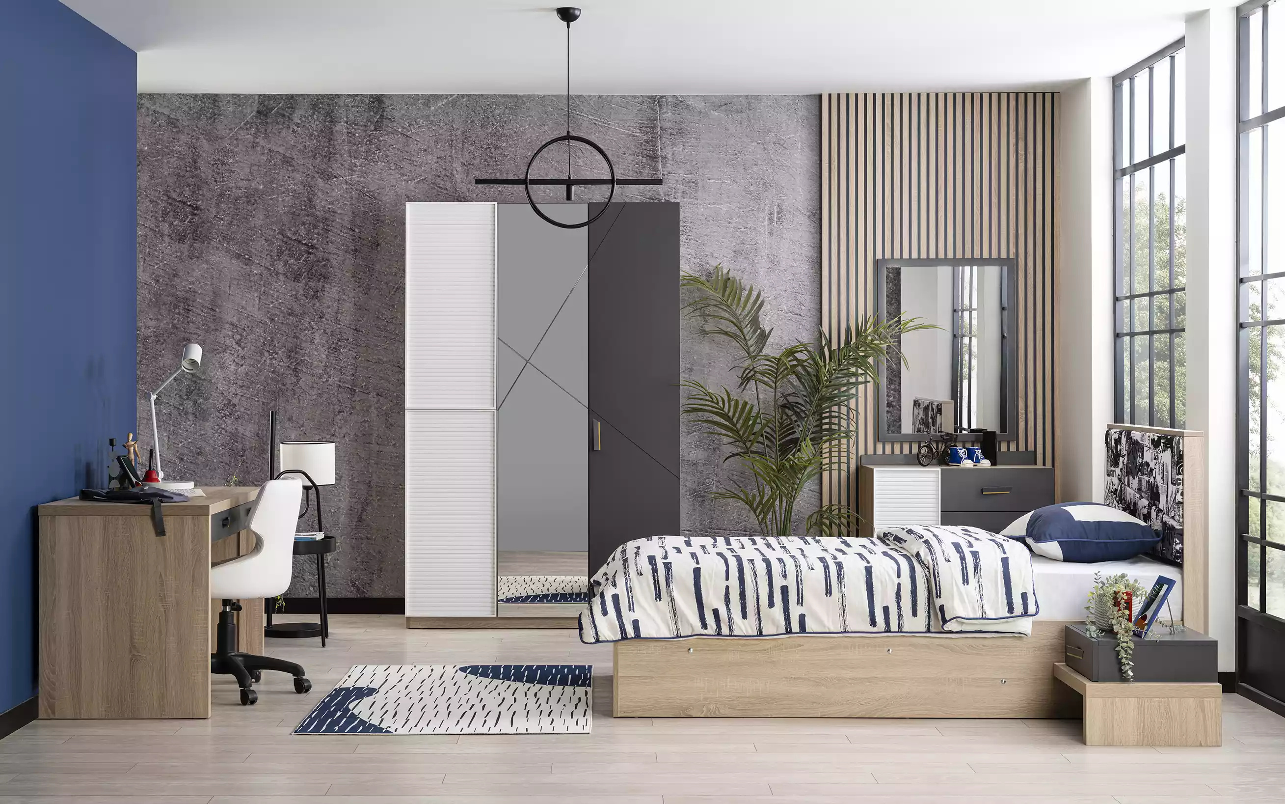 Kinderbett Kindermöbel Garnitur Kinderzimmer Bett Holz Grau Set 7tlg