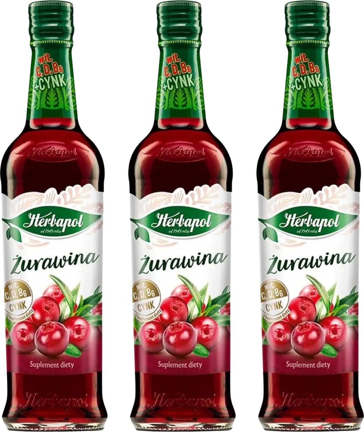 Herbapol Cranberry Sirup 3x 420ml - Getränkesirup für Wasser & Tee Fruchtsirup