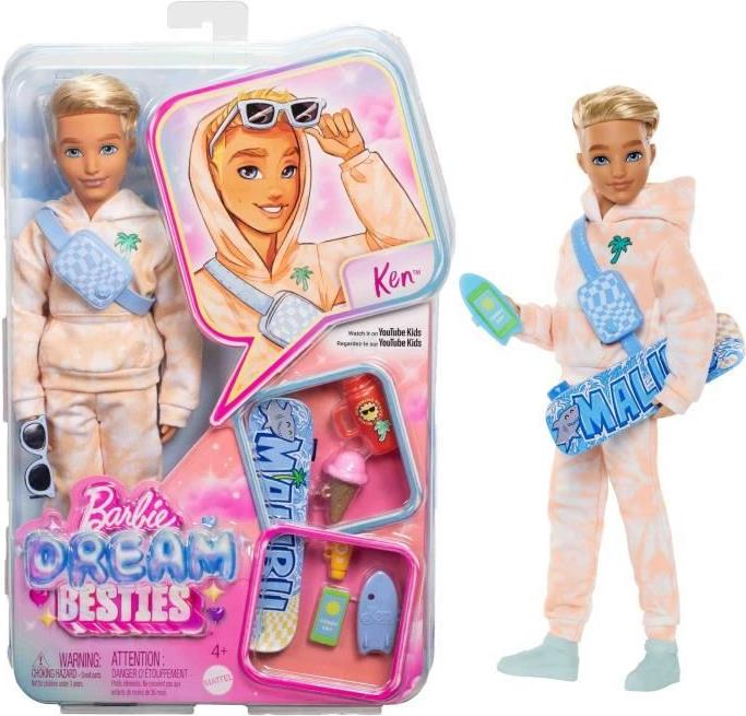 Barbie Ken Dream Besties Puppe, Blonde Haare, 11 Artikulationspunkte, 9 Zubehörteile, 4-10 Jahre MATJDD75