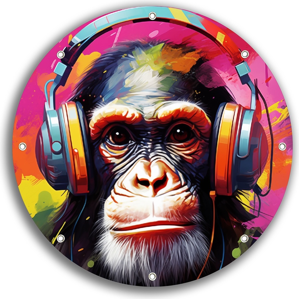 Wallario rundes Outdoor-Poster für Garten oder Balkon, Motiv Schimpanse mit ernstem Blick, 30 cm Durchmesser ruban1008-3030