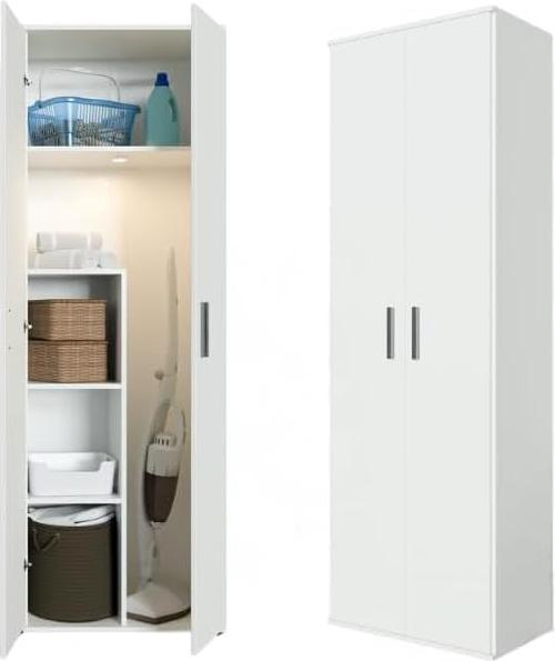 BDW, Mehrzweckschrank mit 2 Türen, 60×33×176, 4 Böden, Hauswirtschaft, Weiß