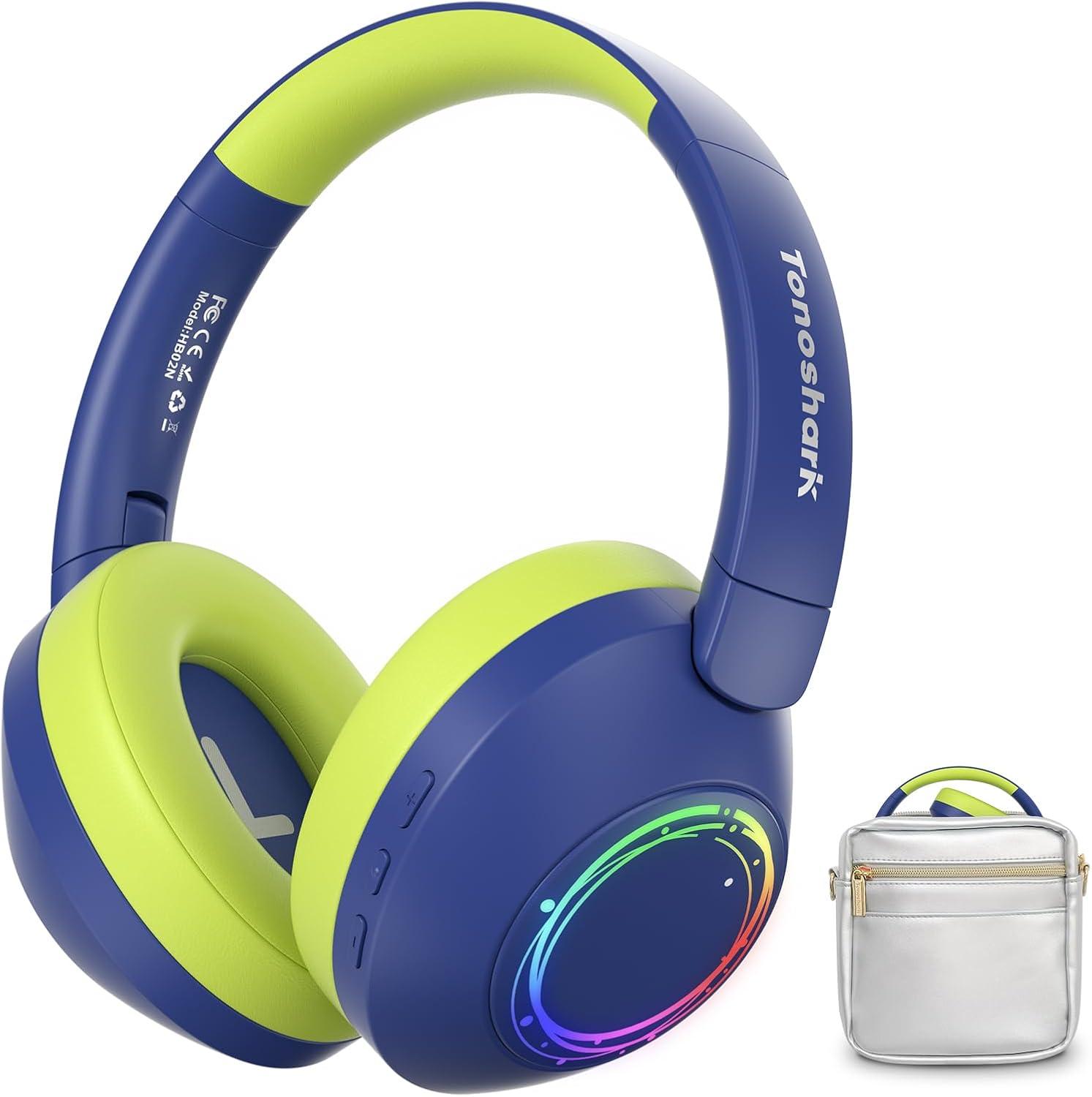 Tonoshark Noise Cancelling Kopfhörer Kinder, Kinderkopfhörer Bluetooth,Bunte RGB LED Leuchte, 60h Spielzeit, Bluetooth 5.4, Headset Over Ear, Für Zuhause/Schule