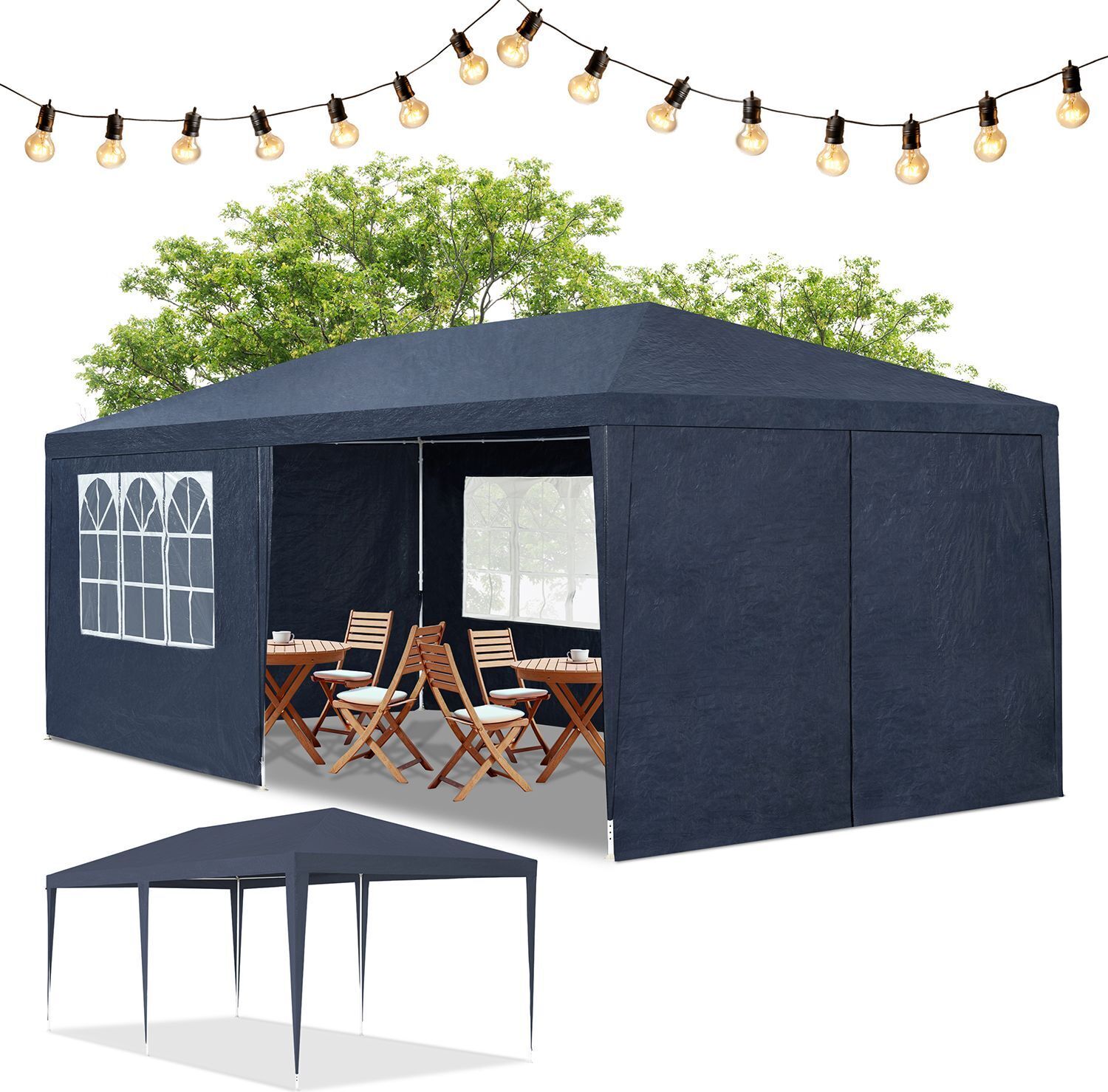 Juskys Partyzelt 3x6 m Blau mit Dach & Seitenwänden - 18 m² Sonnenschutz Outdoor 25441