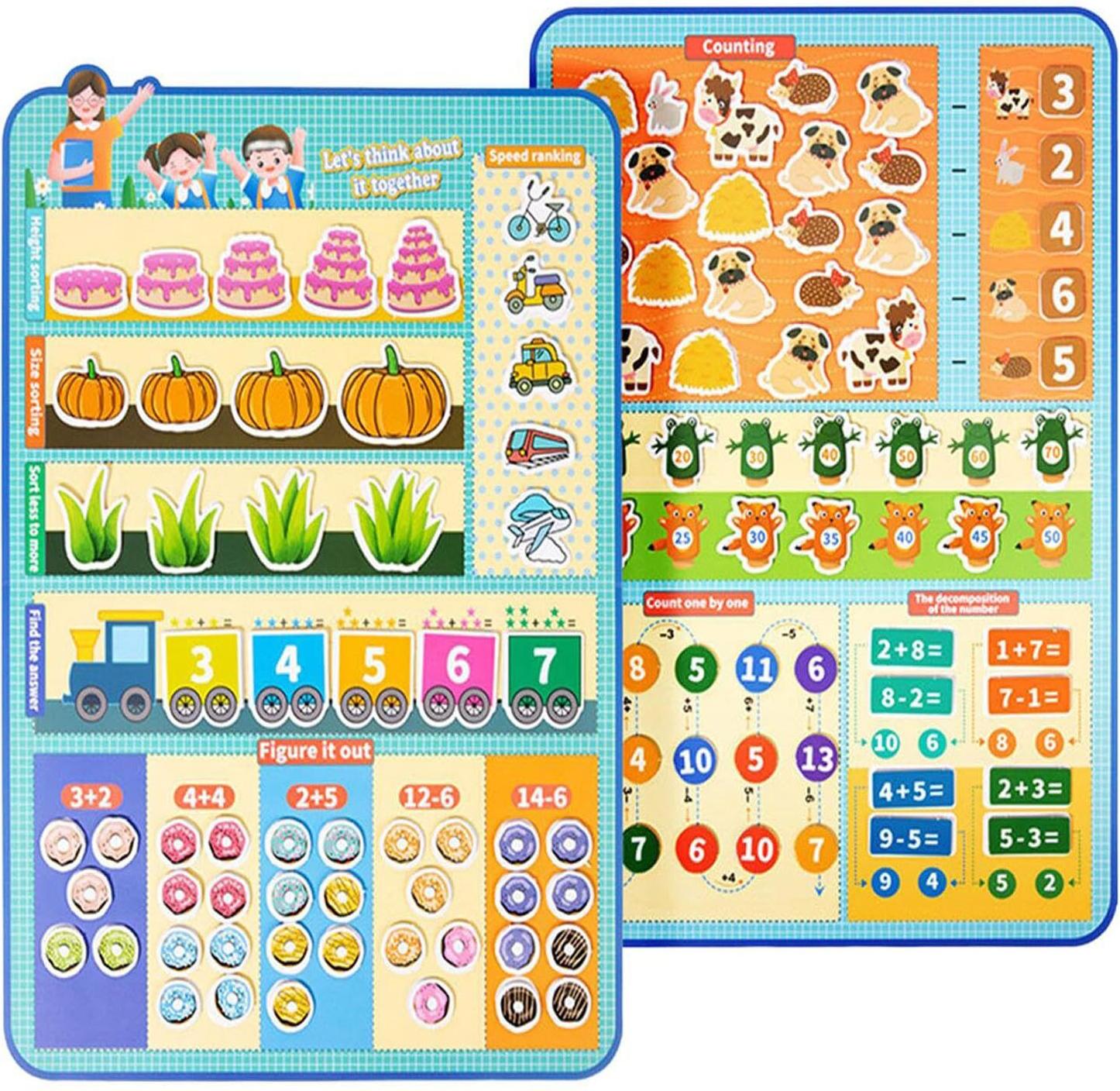 ASKSA 7in1 Flipchart Mathematik Operationsspiel Set fuer Kinder, zum fruehen Erlernen von Zahlen, Addition, Subtraktion, Zaehlen, Sortieren usw., Papier, 3 Jahre+