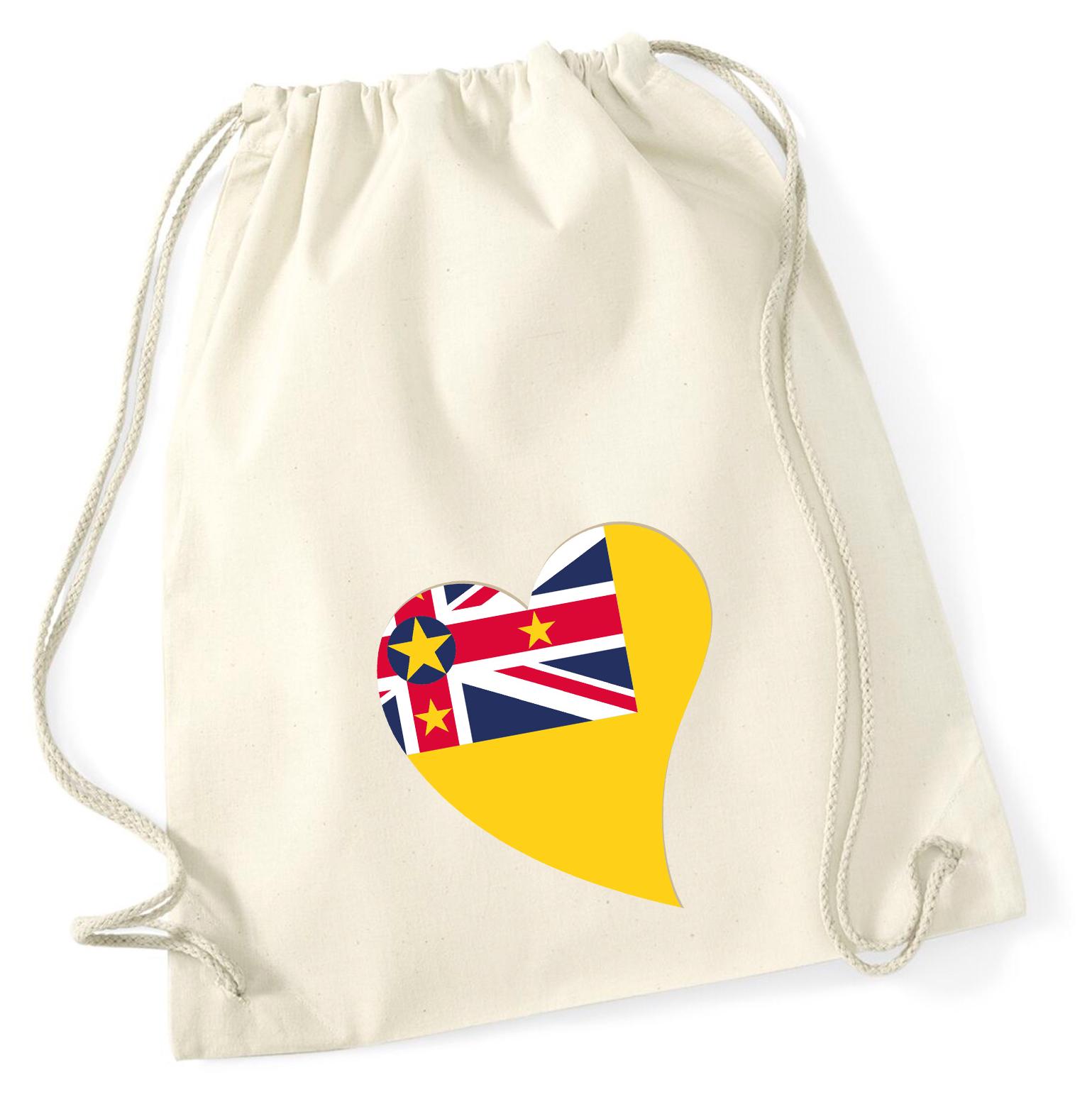 Hellweg Druckerei Huuraa Turnbeutel Niue Flagge Herz 12 Liter Natural Baumwolle Rucksack Geschenkidee 6911TB-NAT