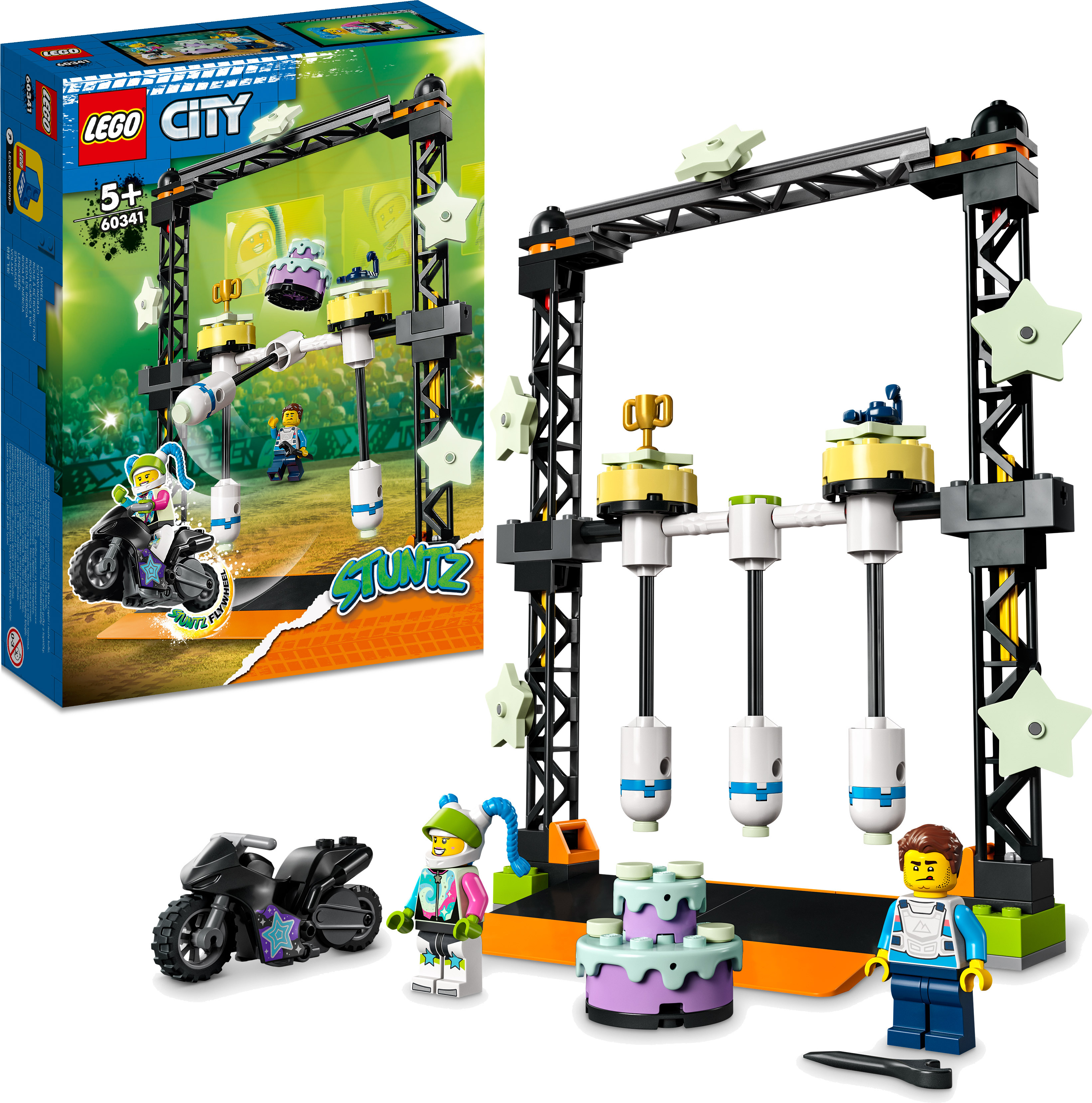 LEGO 60341 City Stuntz Umstoß-Challenge Set, inkl. Motorrad und Stunt Racer Minifigur, Action-Spielzeug, Geschenk Set für Kinder ab 5 Jahren