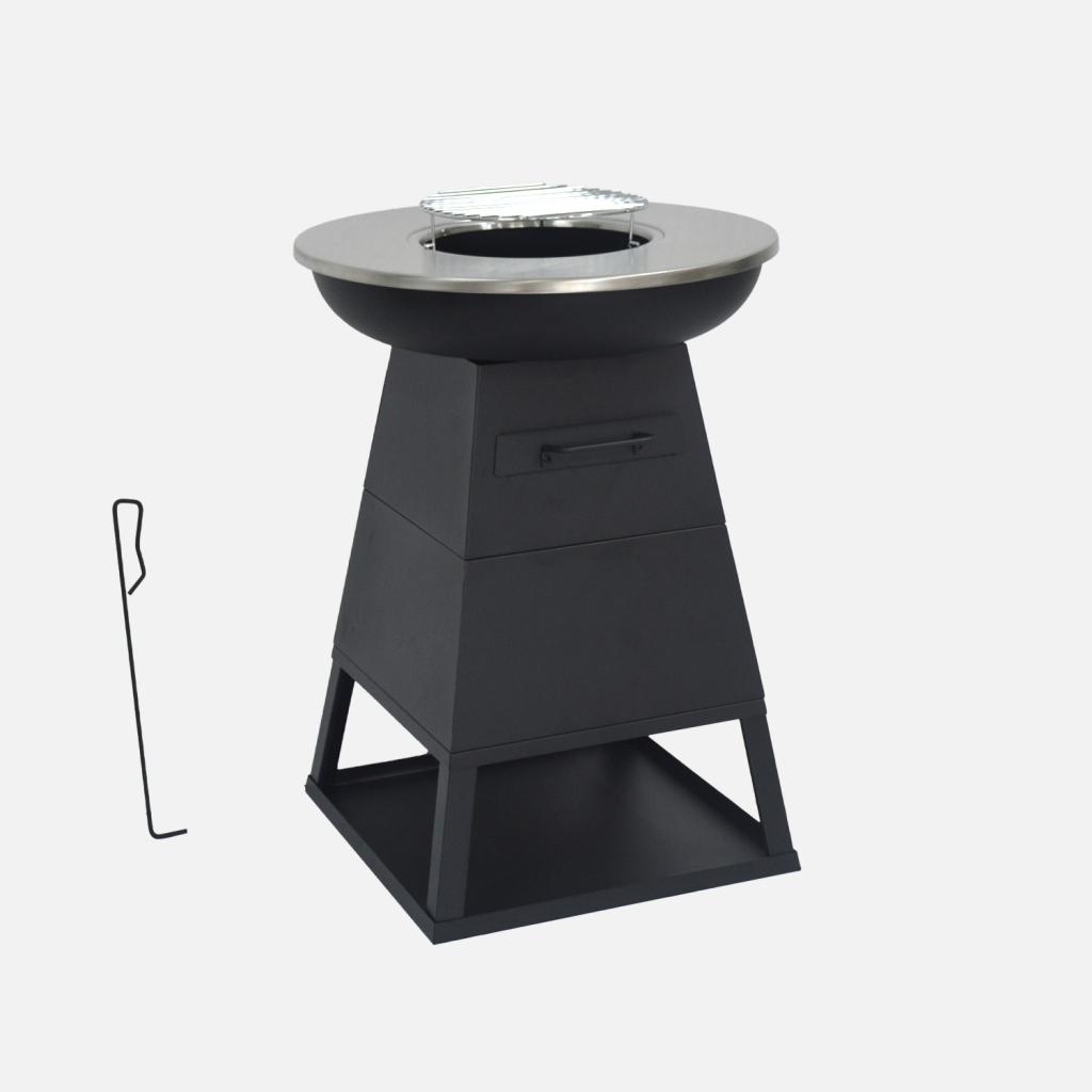 sweeek - Feuerschale Grill Ø59cm schwarz mit Grillrost und Stauraum - Schwarz FPBBQST604BK