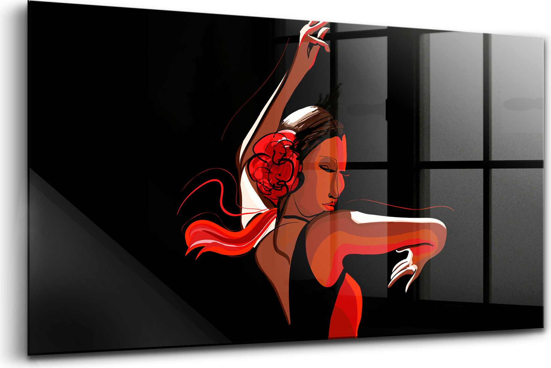 Obraz z tvrdeného skla - Maľovanie Stien - Temperované Sklo - 140x70 cm - Zmyselná tanečnica flamenca
