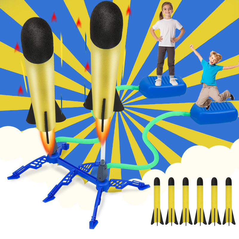 SWANEW Rakete Spielzeug Raketenspielzeug für Kinder Raketenspielzeug mit 6 leuchtenden Schaumraketen Gartenspielzeug Raketenwerfer zum Spielen im Freien Weihnachten für Jungen Mädchen RL-TH7773-1-UAb