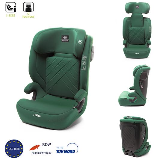 KINDERSITZ 4Baby Nero i-SIZE 100-150 cm, 10-fach VERSTELLBARE, KOPFSTÜTZE, Seitenaufprallschutz, Grün NERO-DARKGREEN