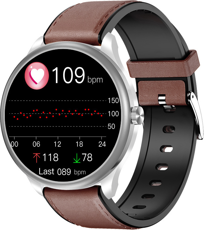 INF Smartwatch s Bluetooth hovorom, monitorovaním srdca a krvného tlaku, IP68 Hnedá