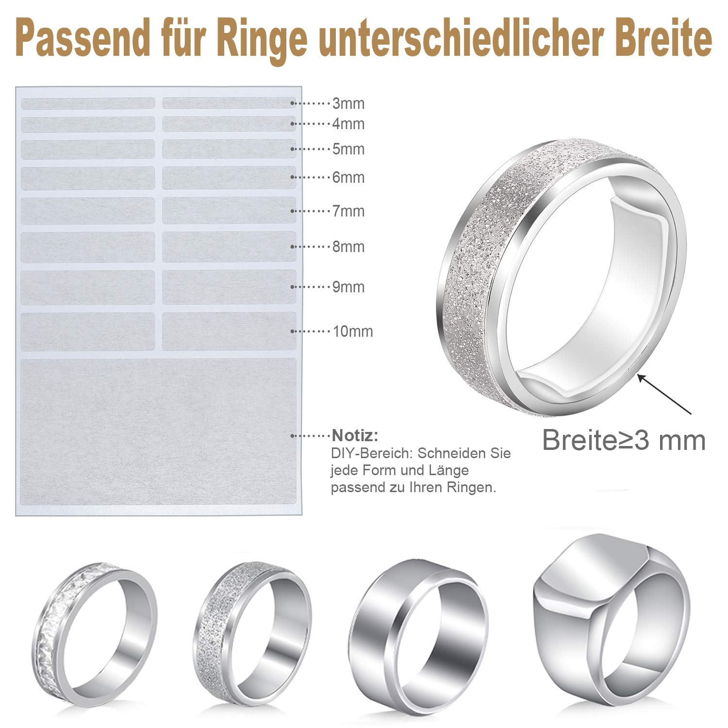 Unsichtbarer Ringgrößenversteller für lockere Ringe - Passt für alle Ringe,  verschiedene Größen