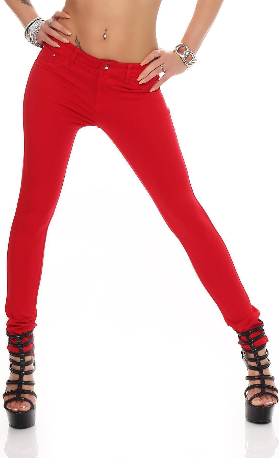 eloModa Damen Jeggings Hüfthose Rot L/40 H35-Rot-L/40