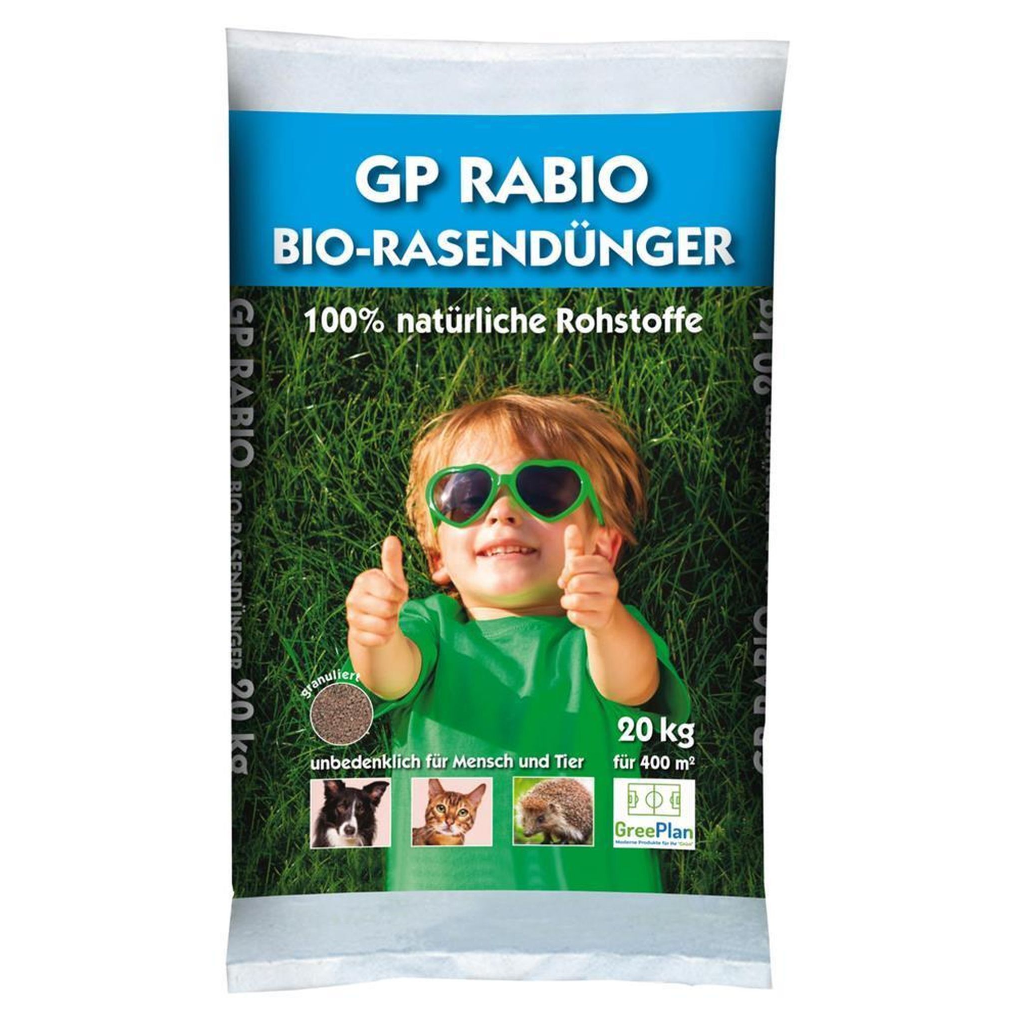Green Plan GP Rabio -Rasendünger org. Rasendünger 20kg Sack 200-400 m² NPK-Dünger 9+3+6