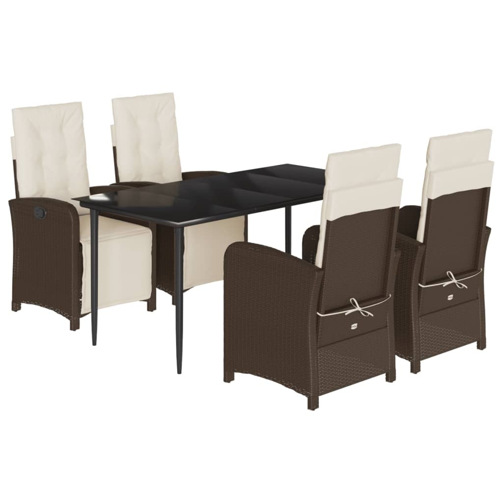 vidaXL 5-tlg. Garten-Essgruppe mit Kissen Braun Poly Rattan 3212545