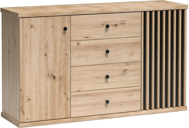 Bettso Kommode Breite Sideboard mit 2 Türen und 3 Schubladen CALI 142 Artisan Eiche mit Lamellen