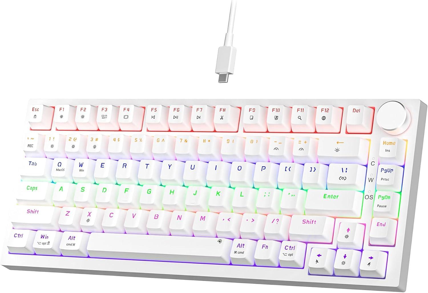 NEWMEN Mechanische Tastatur mit Kabel,Tastatur 75 Prozent,TKL Hot Swap LED Beleuchtung USB C Mechanische Tastaturen mit Knopf,für PC/Win/Mac,QWERTY Layout