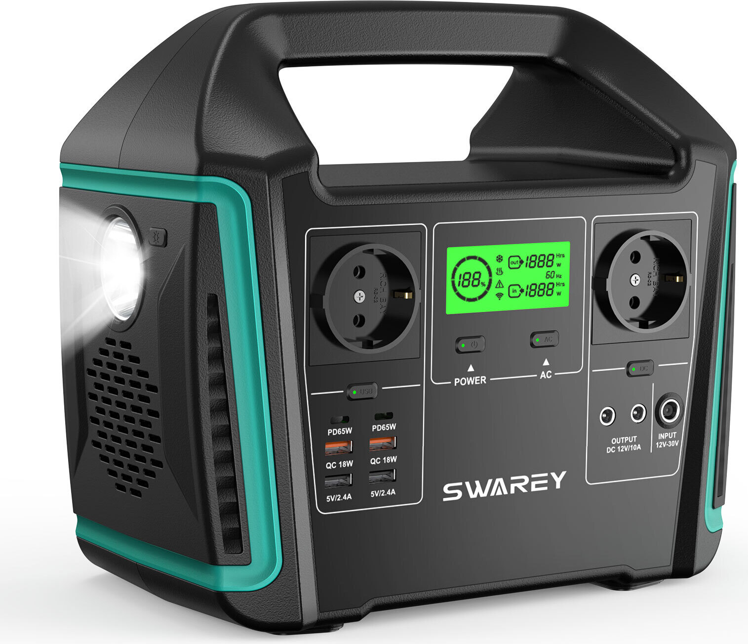 SWAREY S1000 Generátor elektrickej energie Power Station Power Generator 1000W(Peak 1500W) Prenosné solárne nabíjačky, solárny generátor s 2 65W Type-C, LED baterka, 725,76Wh 201600mAh lítium-iónová batéria pre obytné automobily, karavany