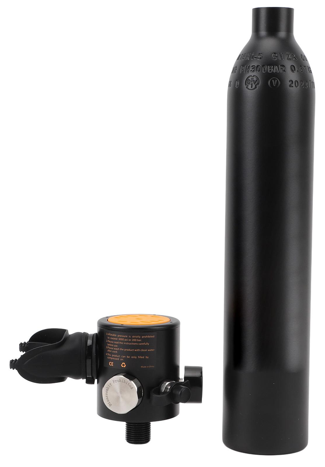 Gistuch Mini-Tauchflasche, 0,5 l, tragbar, mit Manometer, Tauch-Sauerstoffflasche zum Schnorcheln, Schwarz