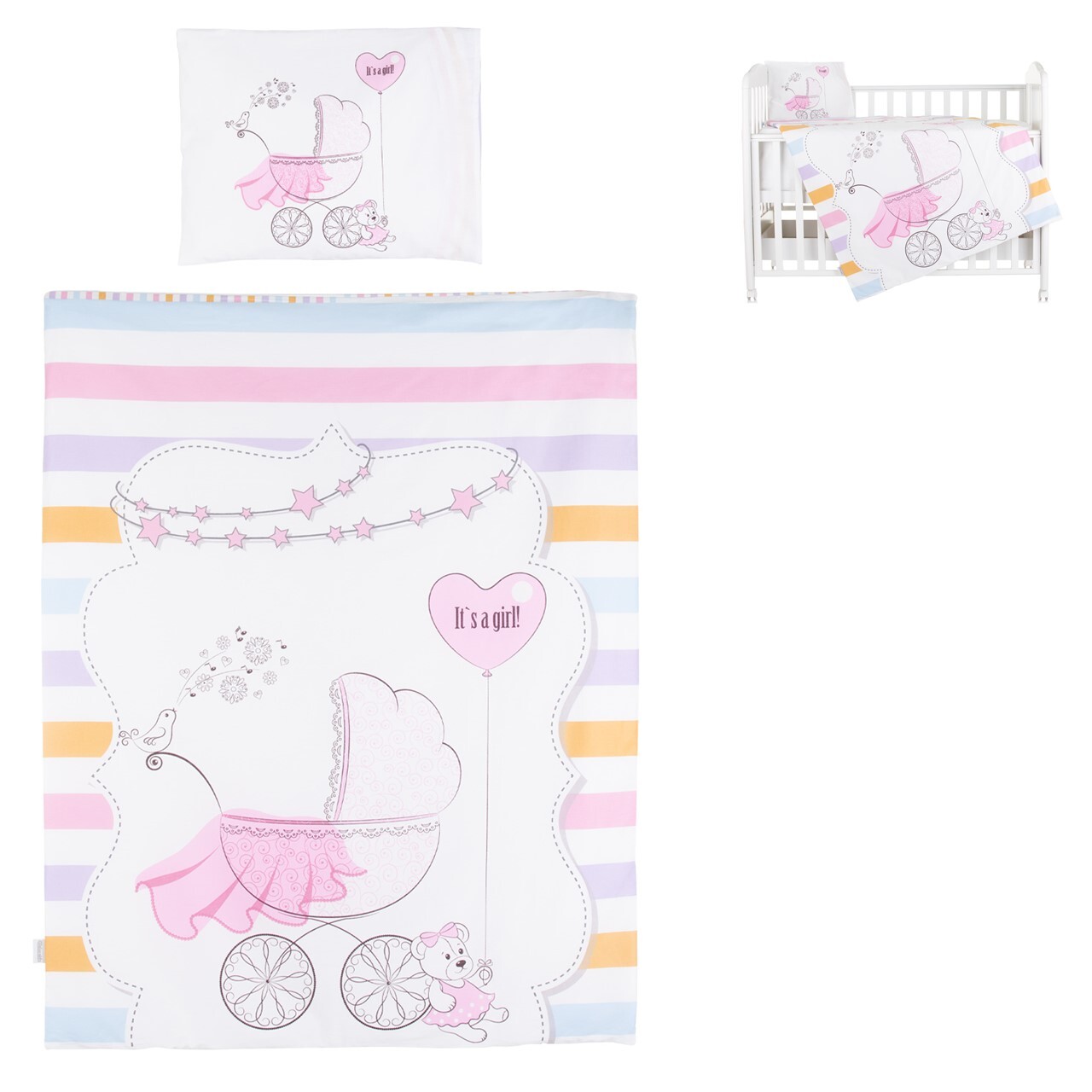 Chipolino 5-teiliges Bettwsche Set, Decke 95 x 125 cm Kissen 35 x 45 cm rosa Sterne SPCET502401