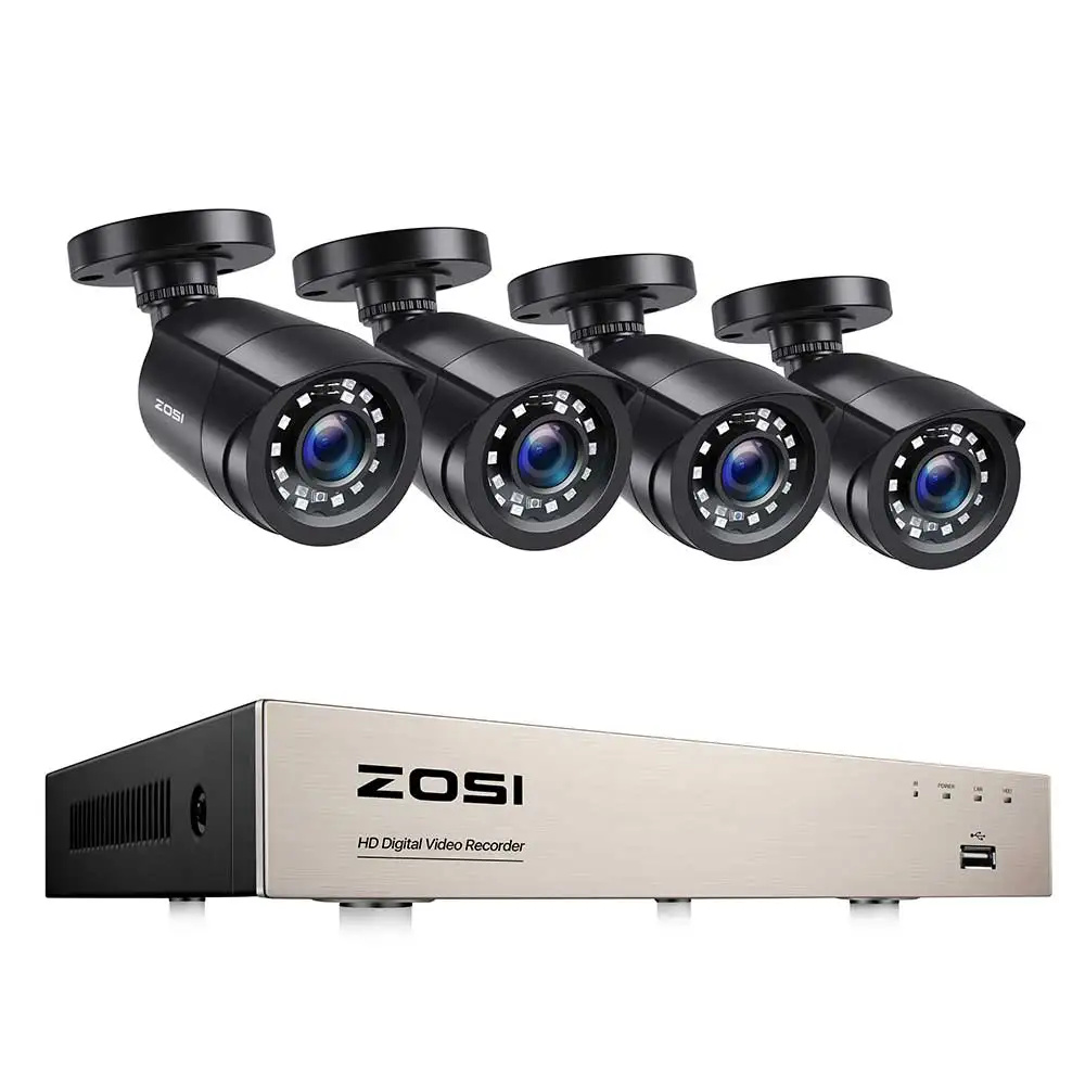 ZOSI 2MP domáci bezpečnostný kamerový systém, rozlíšenie 1080P HD, nočné videnie do 80 stôp, 8CH DVR so 4 kamerami, 1T