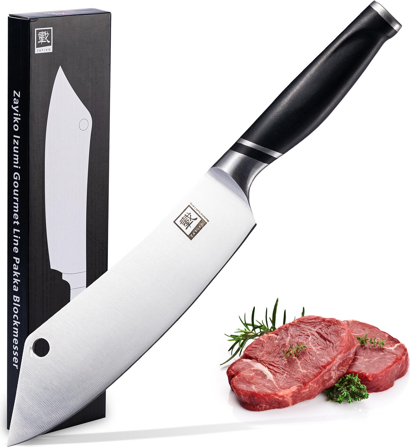 Zayiko Blockmesser 21 cm Klinge I Scharfes Küchenmesser und Profi Kochmesser aus deutschem Stahl mit ABS Griff und Geschenkbox Serie Zayiko NAMI