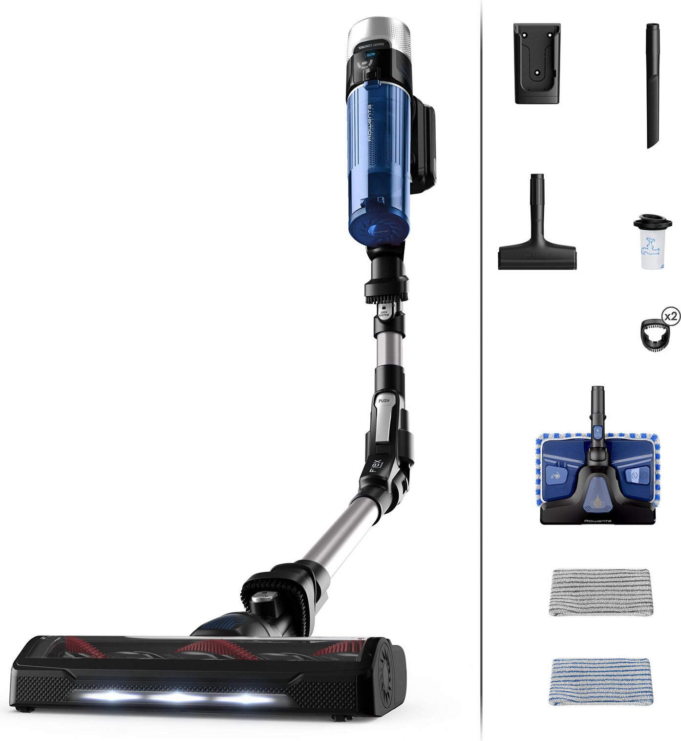 Rowenta X-Force Flex 9.60 RH20C0, Trocken&Nass, Zyklonal, 83 dB, Beutellos, Silber, Blau