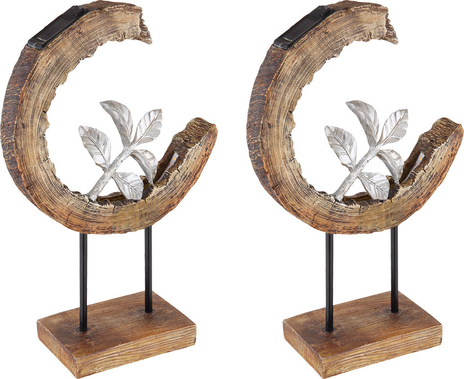 Globo 2x LED Solarleuchte, Holz Optik, Mondsichel Design, H 52 cm 134537