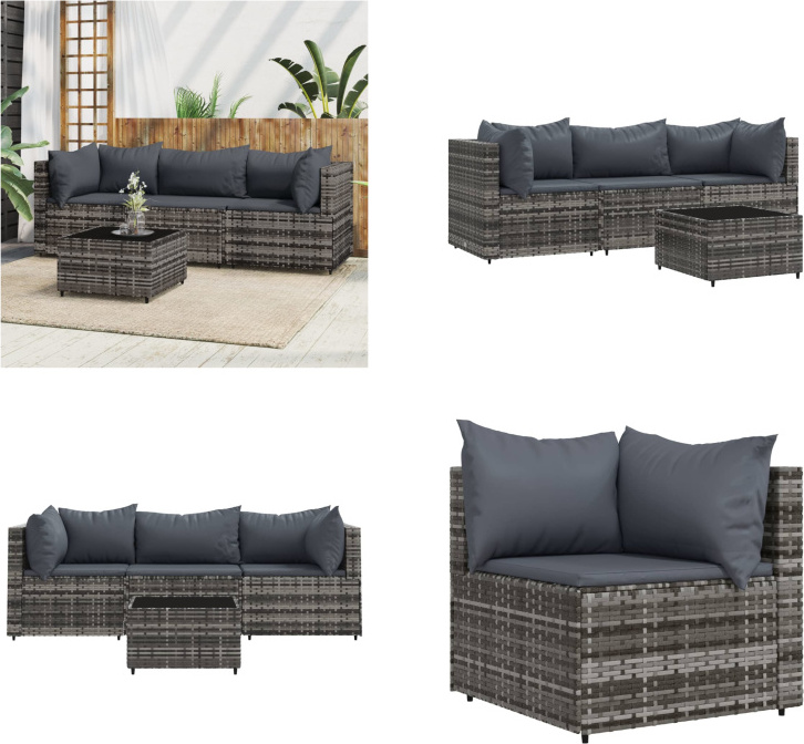 vidaXL 4 tlg. Garten Lounge Set mit Kissen Grau Poly Rattan - Garten Lounge Set - Garten Lounge Sets - Outdoor Lounge Set - Lounge Set Terrasse