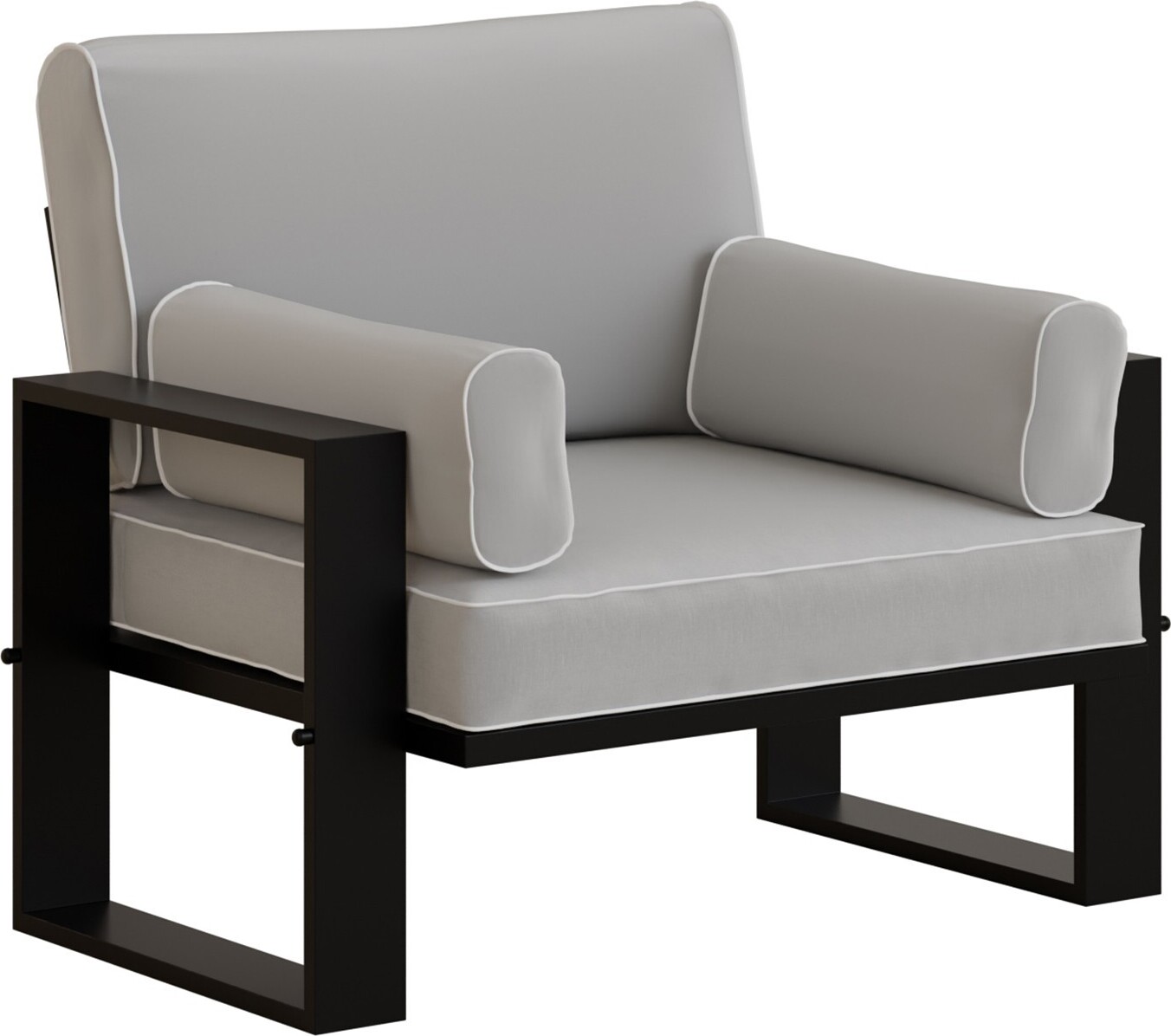 BETTSO Gartensessel hellgrau - Loungesessel für Garten & Terrasse, wetterfest, Metallgestell schwarz, bequeme Polsterung Image