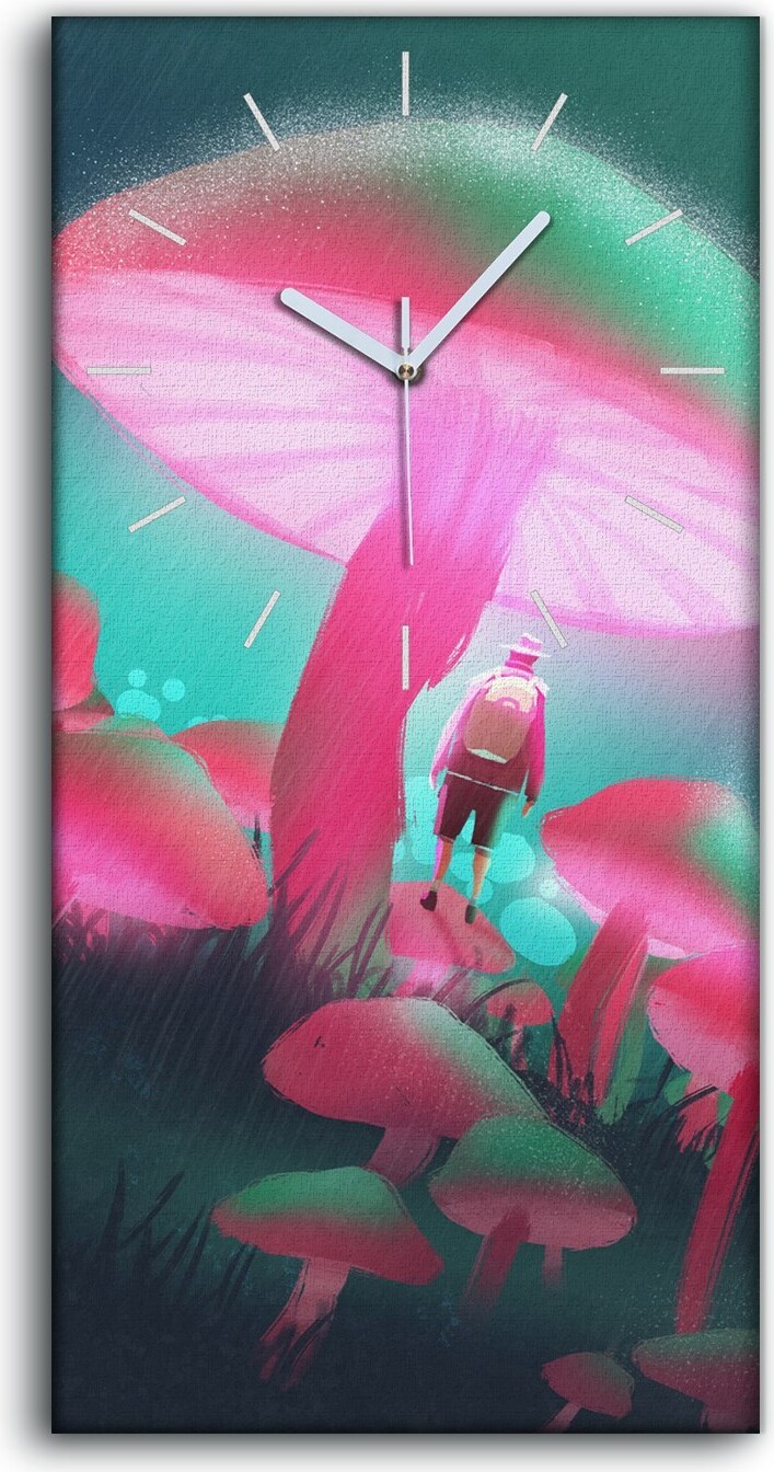 coloray Dekor Leinwand Uhr Wandbilder Quarz 30x60 Wanderer im groß en Pilz Regennacht - weiße Hände zcv-123197248-30x60-b