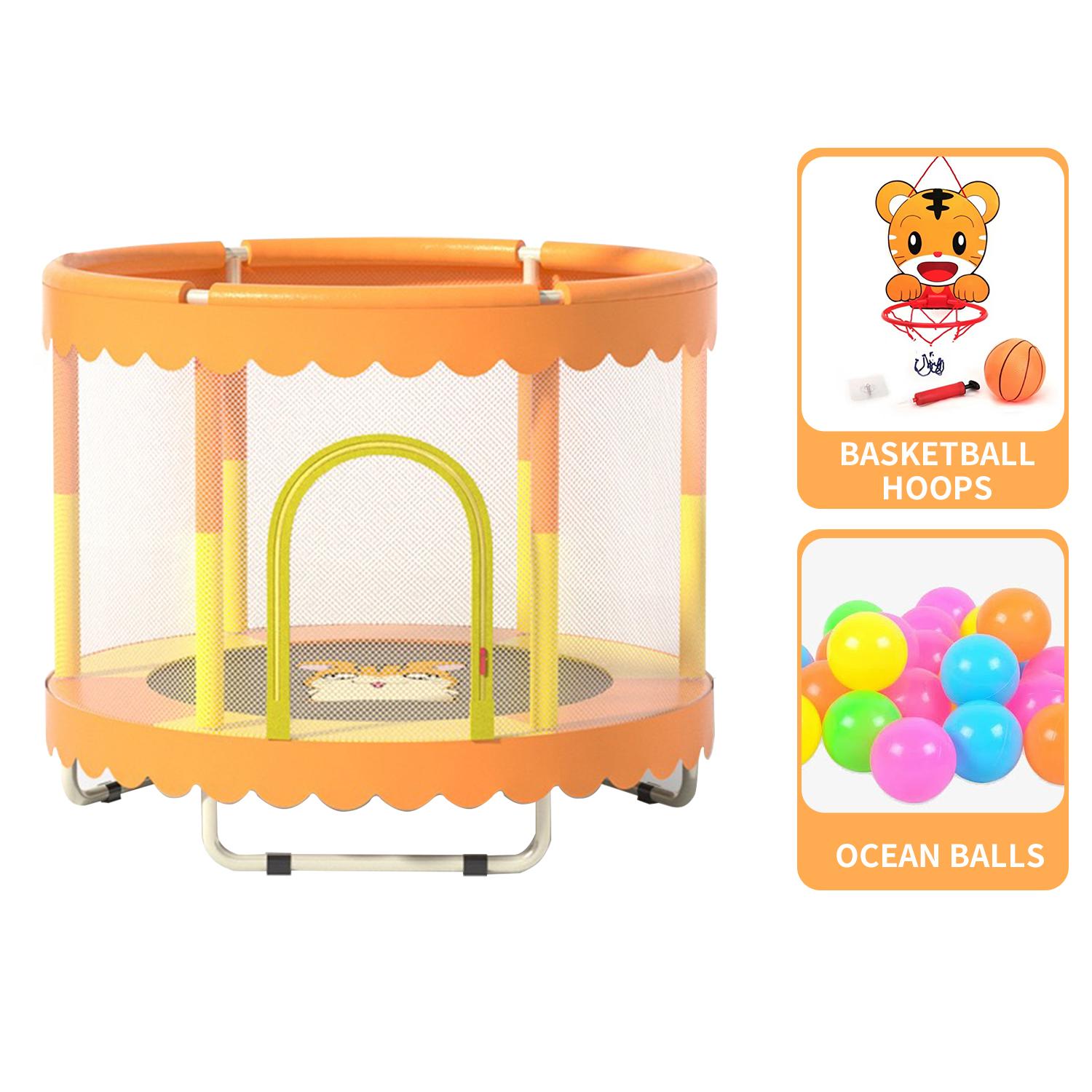 OFMOTRA FOXSPORT Kinder Trampolin Ø 150 cm - mit Sicherheitsnetz, Randabdeckung - Gartentrampolin - Outdoor/Indoor Spielzeug- Orange