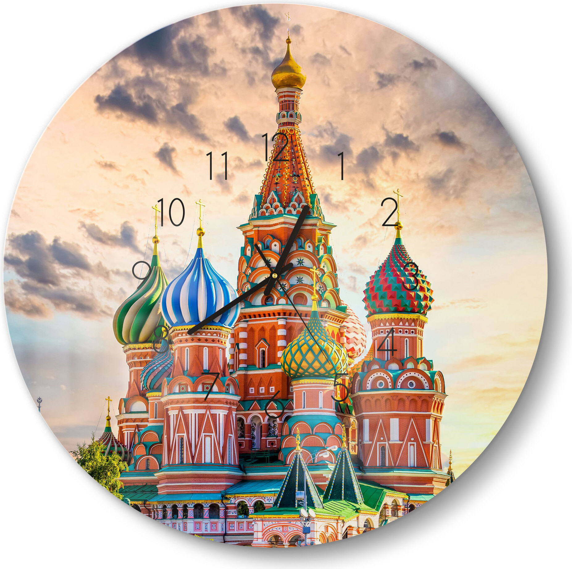 DEQORI Glasuhr Ø50 cm Zahlen 'Basilius-Kathedrale' Wanduhr Glas Uhr Design leise WC-D50-N-1721