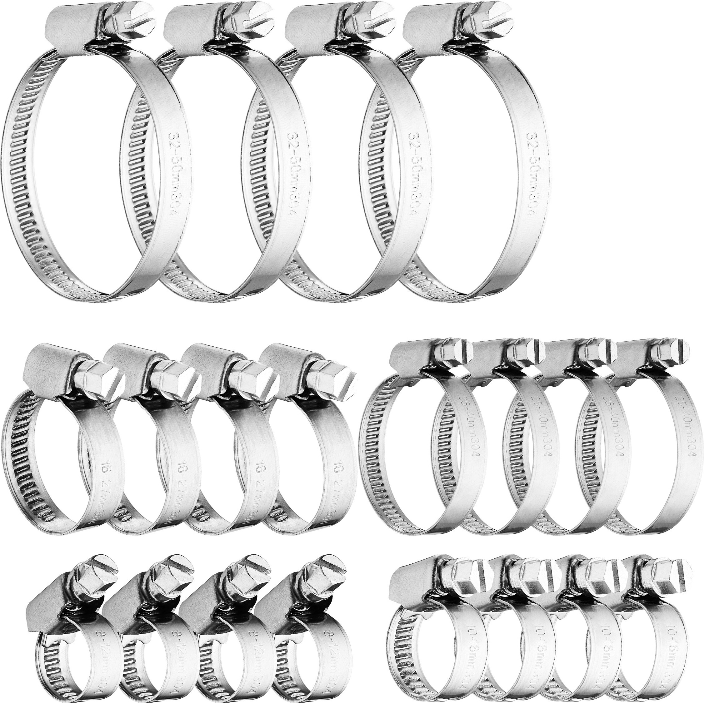 20 Schlauchschellen Edelstahl Set – Spannbereich 32-50 Mm, Bandbreite 9 Mm, V4A Seewasserbeständig