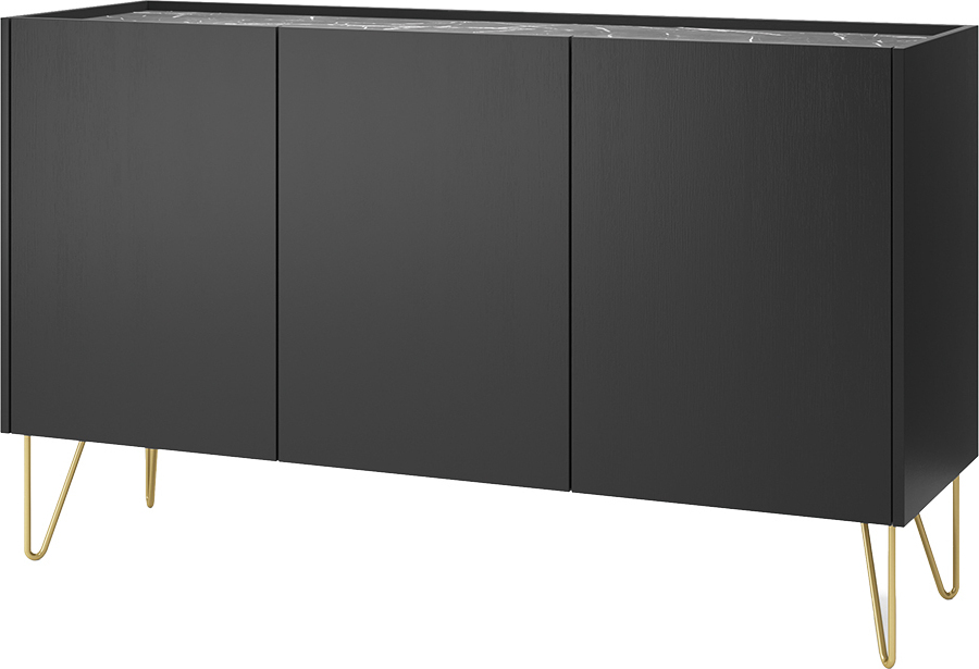 Lomadox Sideboard 144cm in graphit, HERMOSILLO-160, Oberboden in Marmoroptik HARMONY-K-144-CM