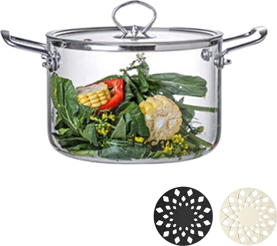 Zimtky Glastopf mit Deckel 3,5 l beheizbarer Kochtopf mit Silikon-Topfhalter HLS23N1116A41