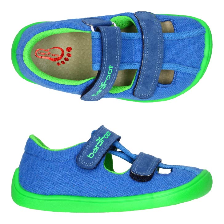 Bakrky sandály plátnky 3F 3BE25/2R bar3foot super flexi modré barefoot, suchý zip